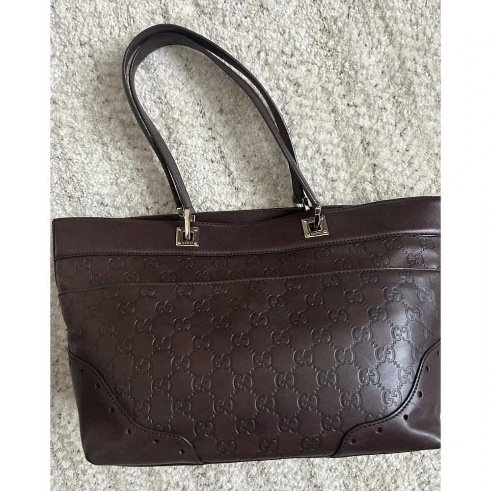 GUCCI Guccissima Shoulder Tote Bag GG Dark Brown Leather 145993 Authentic